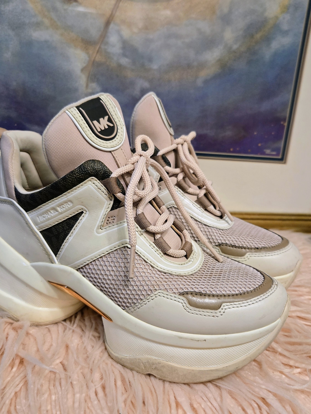 Michael Kors Women's Olympia Trainer Tech Canvas/Net Mesh Sneakers Soft Pink 7 - Picture 3 of 8